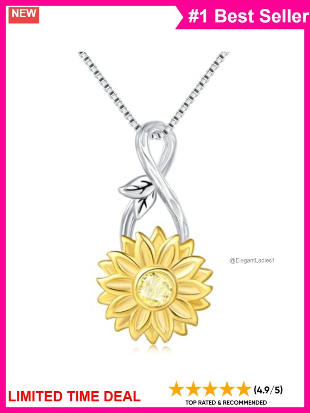 Sterling Silver Spinner Necklace 18K Gold Plated CZ Sunshine Pendant